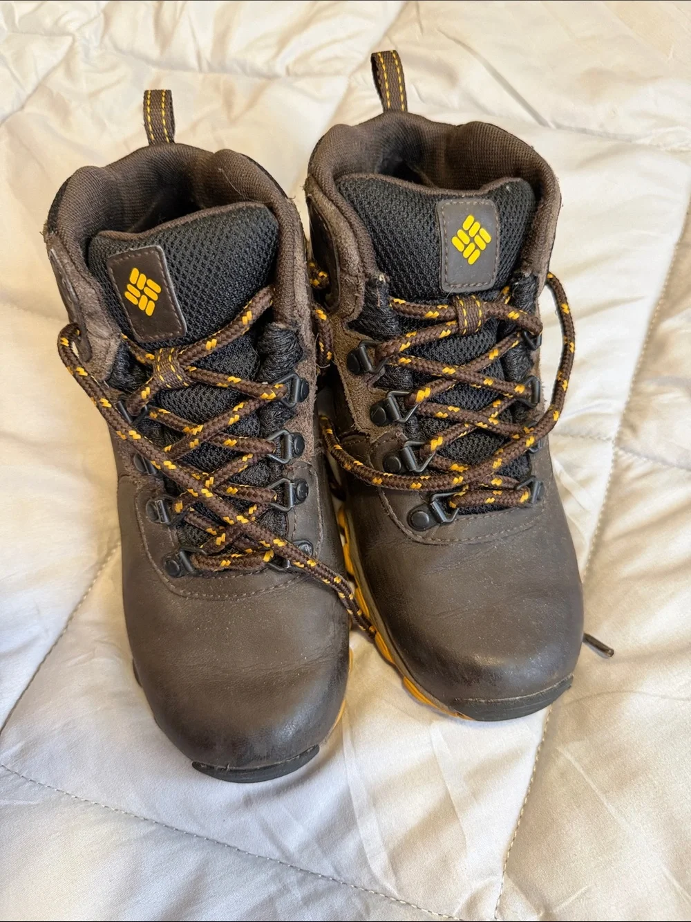 Columbia Brown Kids' Hiking Boots with Yellow Accents